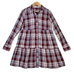 LOFT Ann Taylor‎ Womens Dress Sz XS Shirt Style Button Up Tiered Purple Plaid